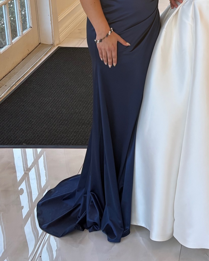 Navy Blue Satin Lace-Up Formal Dress by Windsor - Pickle