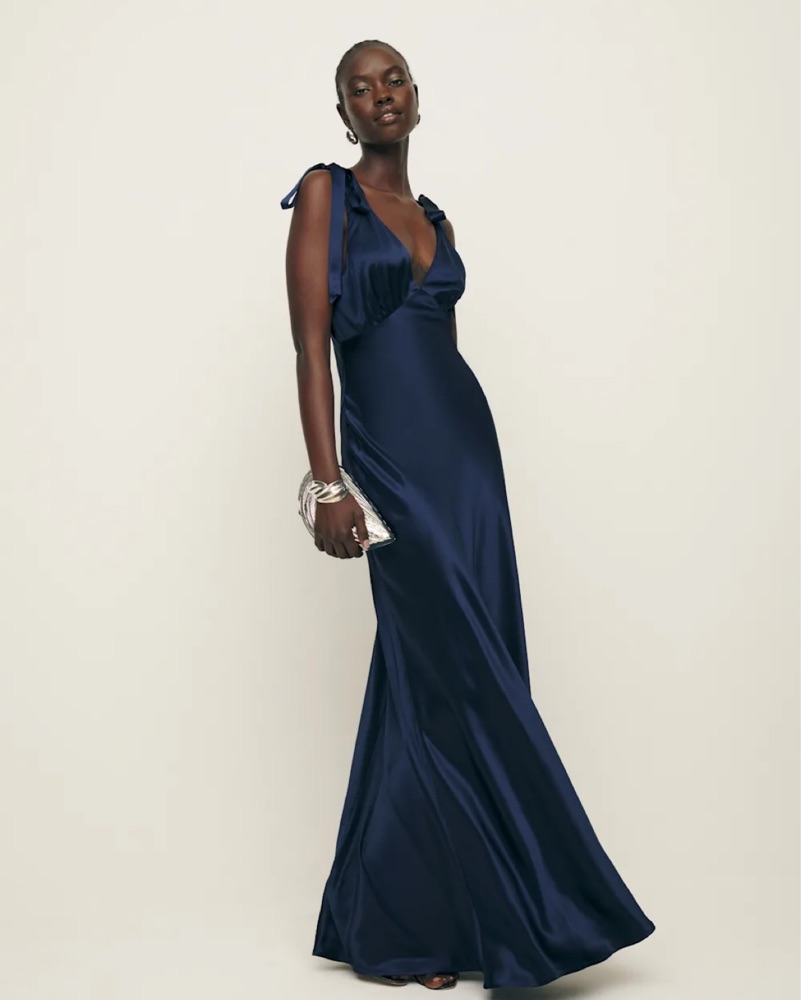 Reformation Pernille Silk Navy Dress by Reformation - Pickle