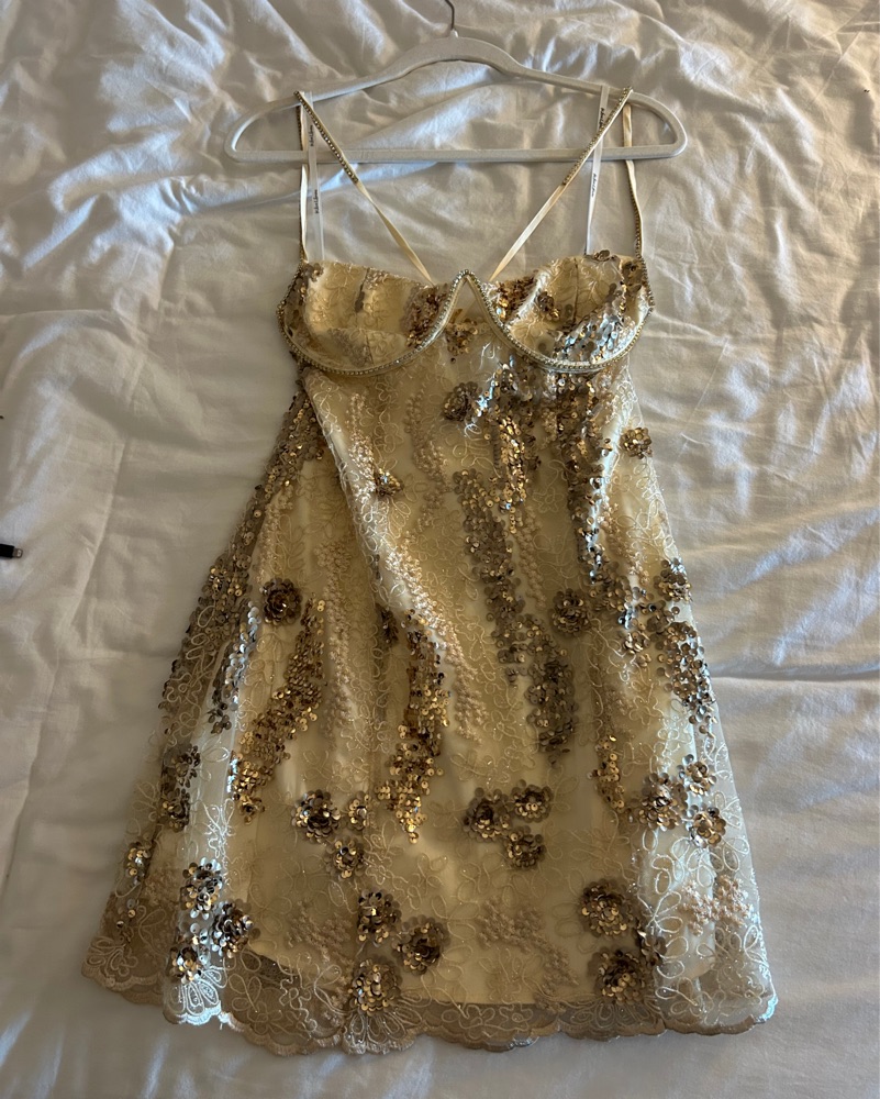 lake como fitted bodice sequin mini dress gold white christmas dresses Lake Como Fitted Bodice Sequin Mini Dress Gold  Selfie Leslie