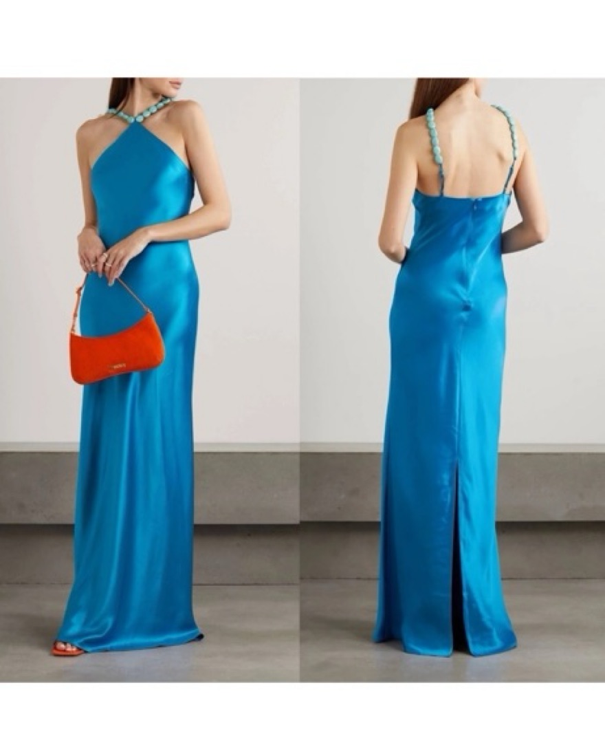 cadence dress island blue Staud, Cadence halterneck satin slip dress, Women, Blue, US 00, Dresses, Materialmix