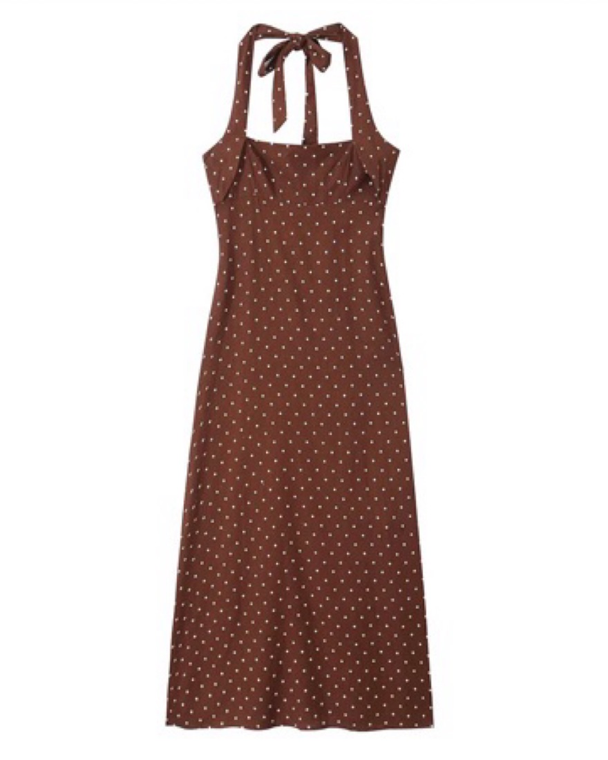 Brown Polka Dot Halter Midi Dress by Zara - Pickle