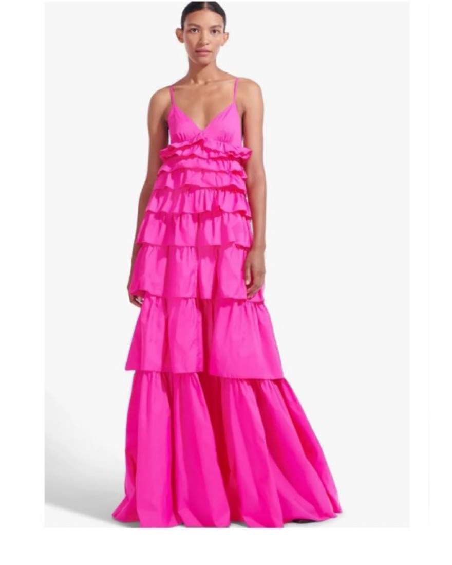 staud hot pink dress Cassie strapless bead-embellished crinkled modal-blend organza maxi dress -  baby pink