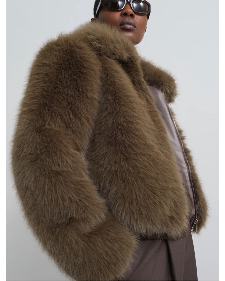 Khaki faux fur coat deals