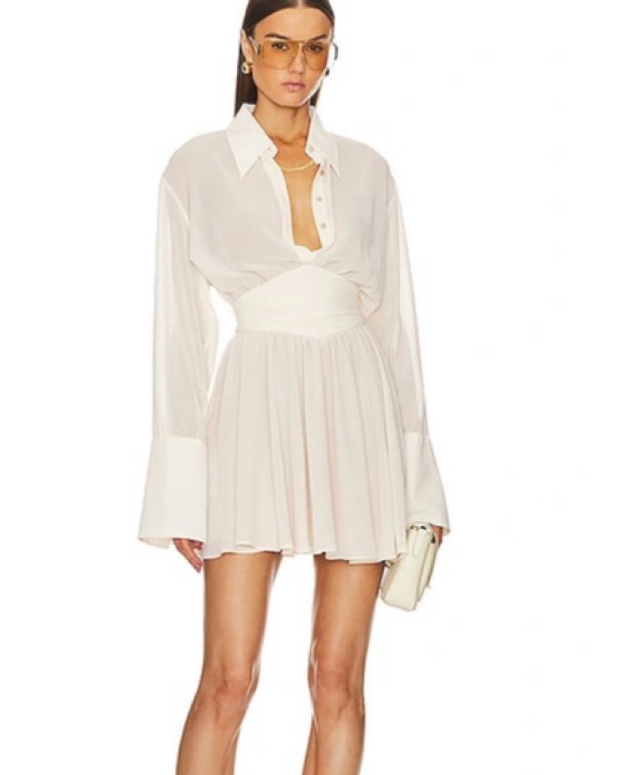 Helsa Sheer Mini Shirt Dress In Cream by Helsa - Pickle