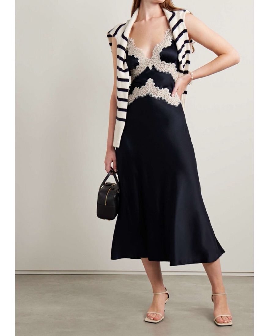 Doen Obelia Silk/Lace Navy Dress by Doen - Pickle