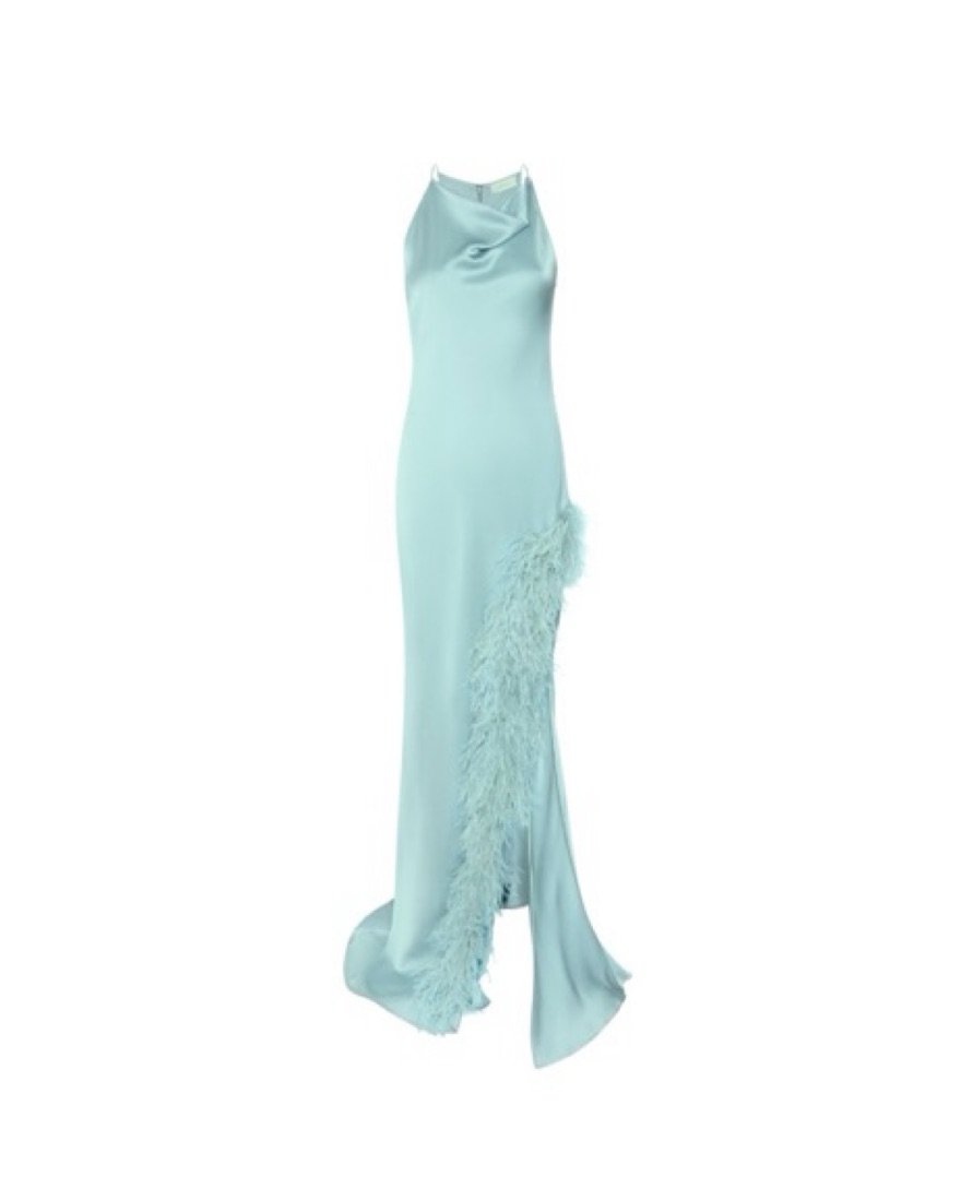 Lapointe Satin Gown with Feathers by Lapointe - Pickle