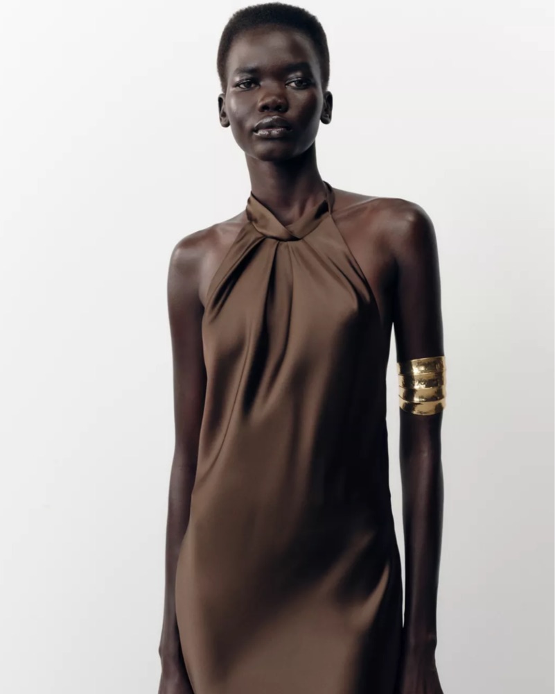 Zara Brown Silk Halter Dress by Zara - Pickle