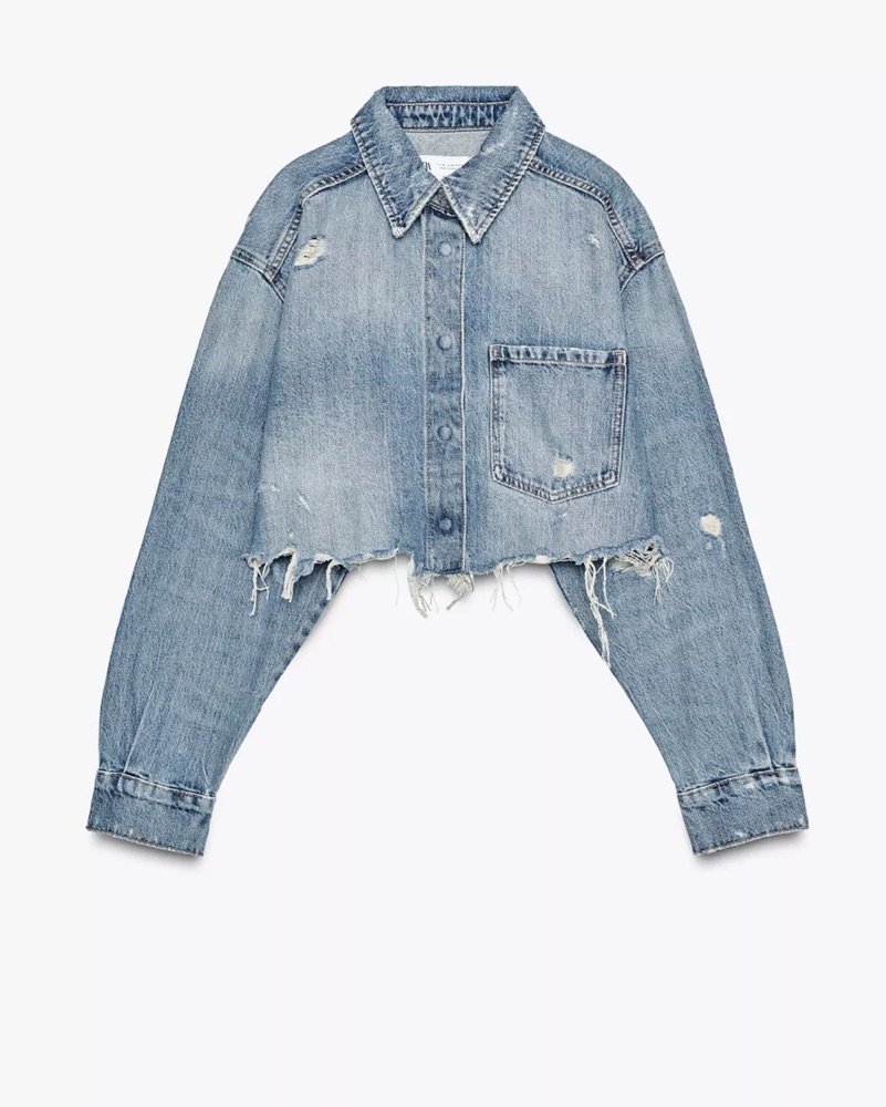 Cropped Distressed Denim Jacket | Pickle