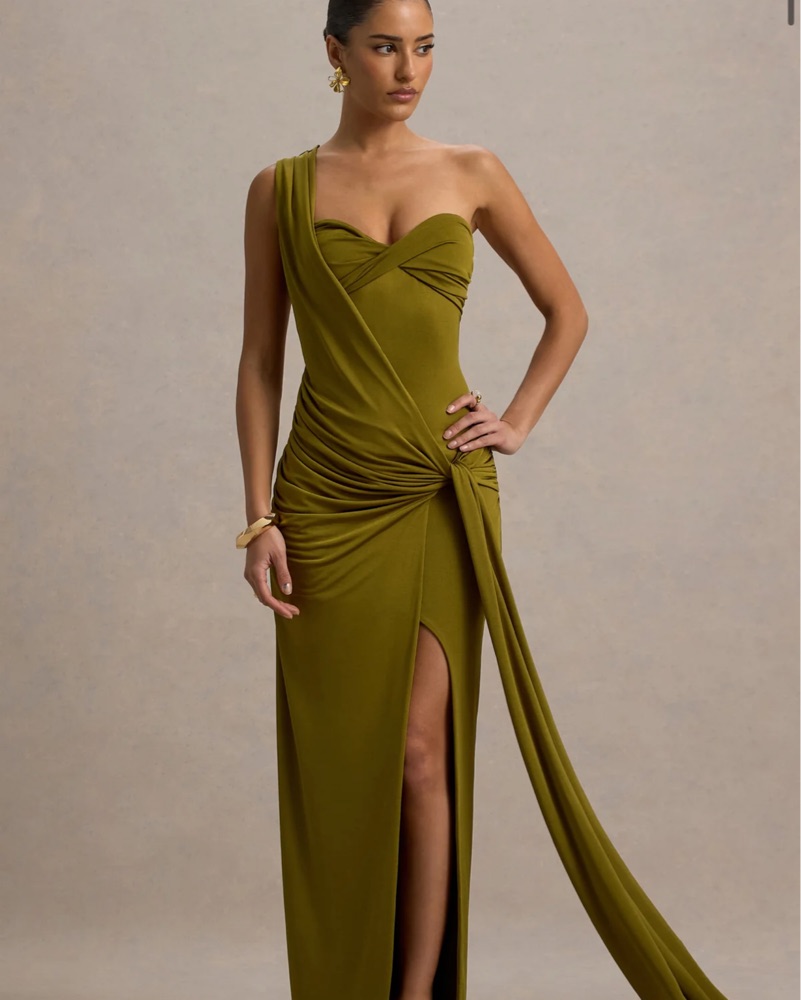 club london dress Adelina Navy One-Shoulder Maxi Dress With Drape – Club L London main image 0