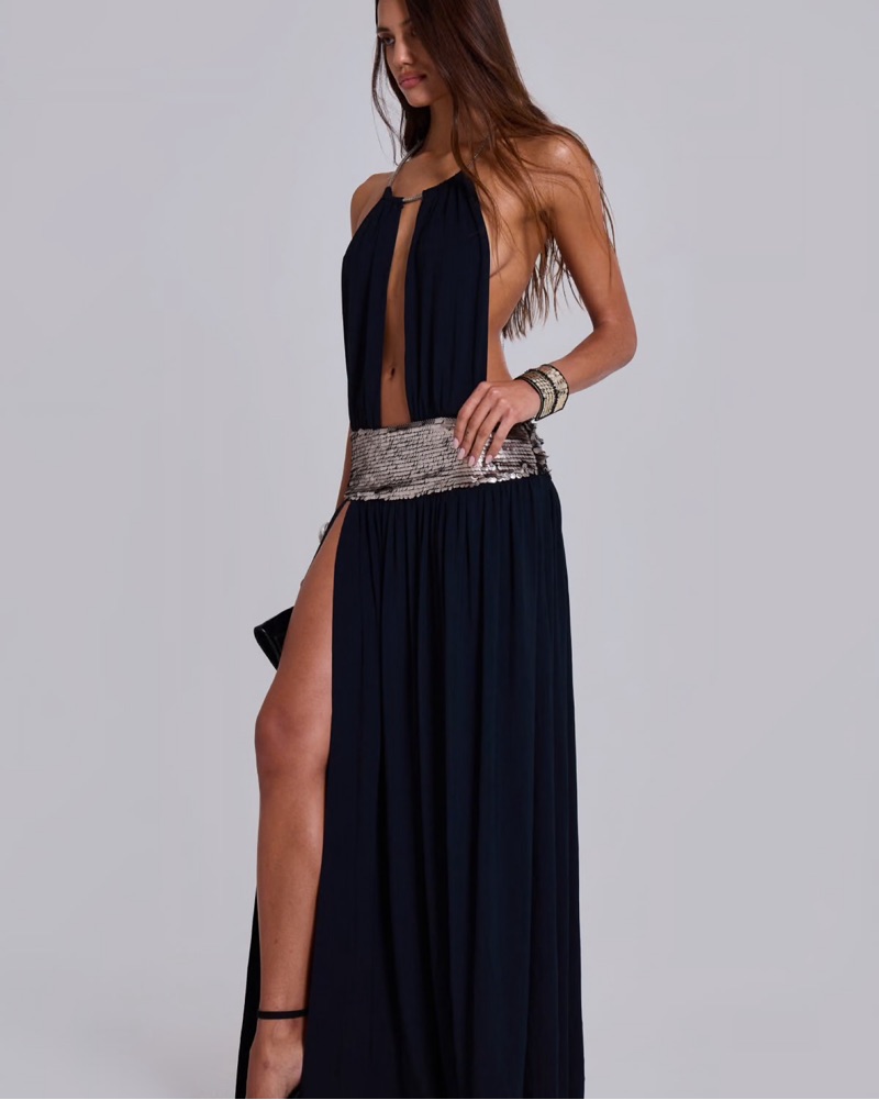 asos black wedding guest dress Camala Maxi Dress - Grey Silver