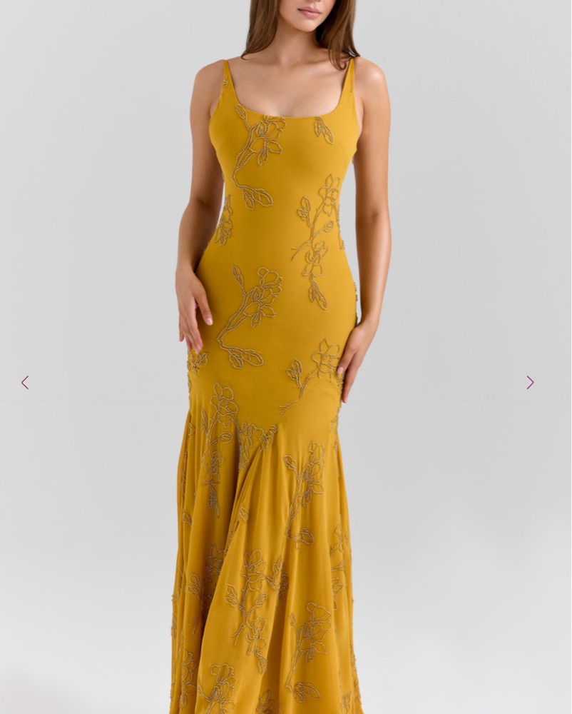 house of fun maxi dress gold Yellow Tie Dye O-Ring Cut Out Gold Belted Double Slit Maxi Dress Small main image 1