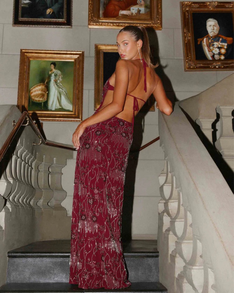 Peppermayo Sequin Maxi Dress - Burgundy by Peppermayo - Pickle