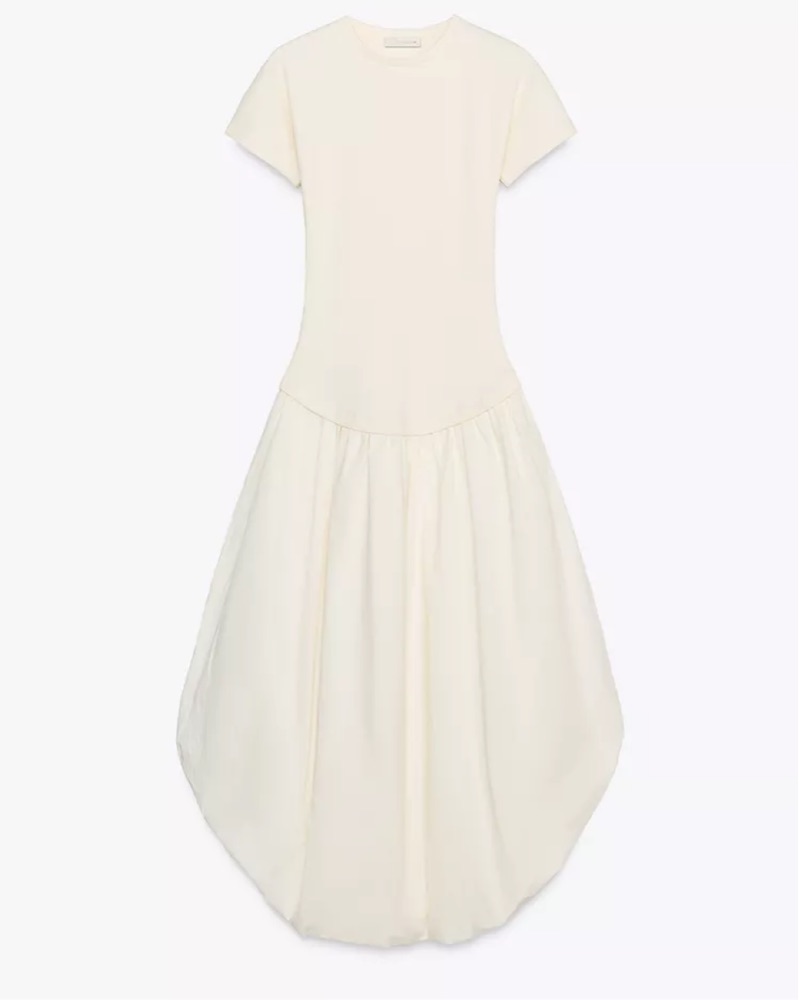Drop Waist Balloon Midi Dress White by Zara - Pickle