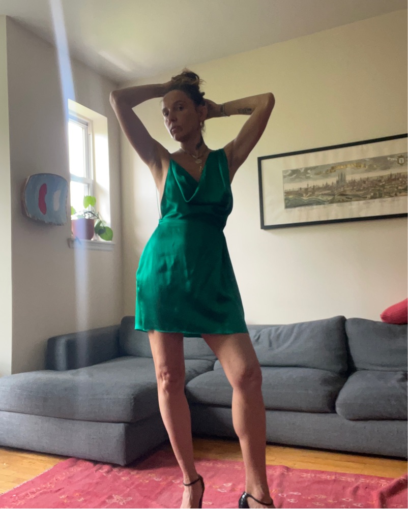 green silk mini dress Iza Slip in Satin Forest cocktail parties Lovers and Friends Boa Mini