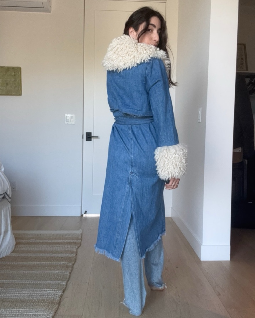 Denim Maxi Coat with Fur Trim-Penny Lane by Blank NYC - Pickle