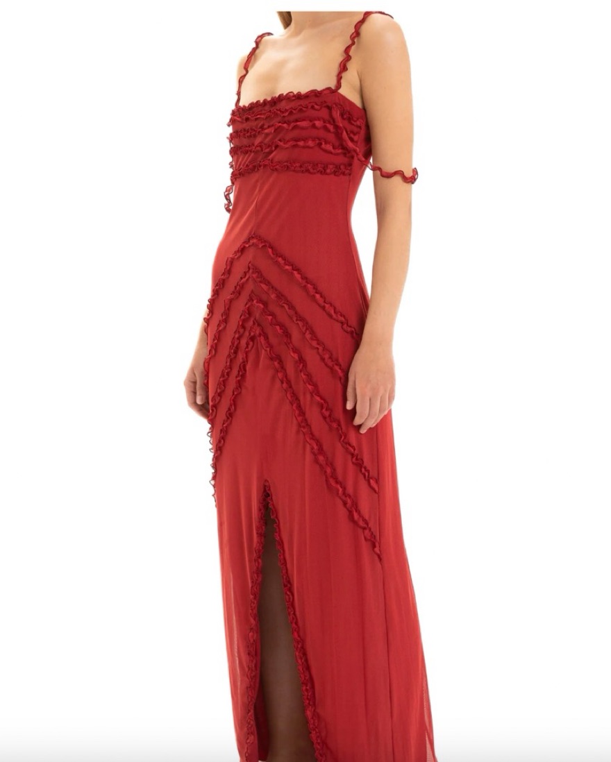 laagam red dress Arabella Burgundy Ruffled Dress