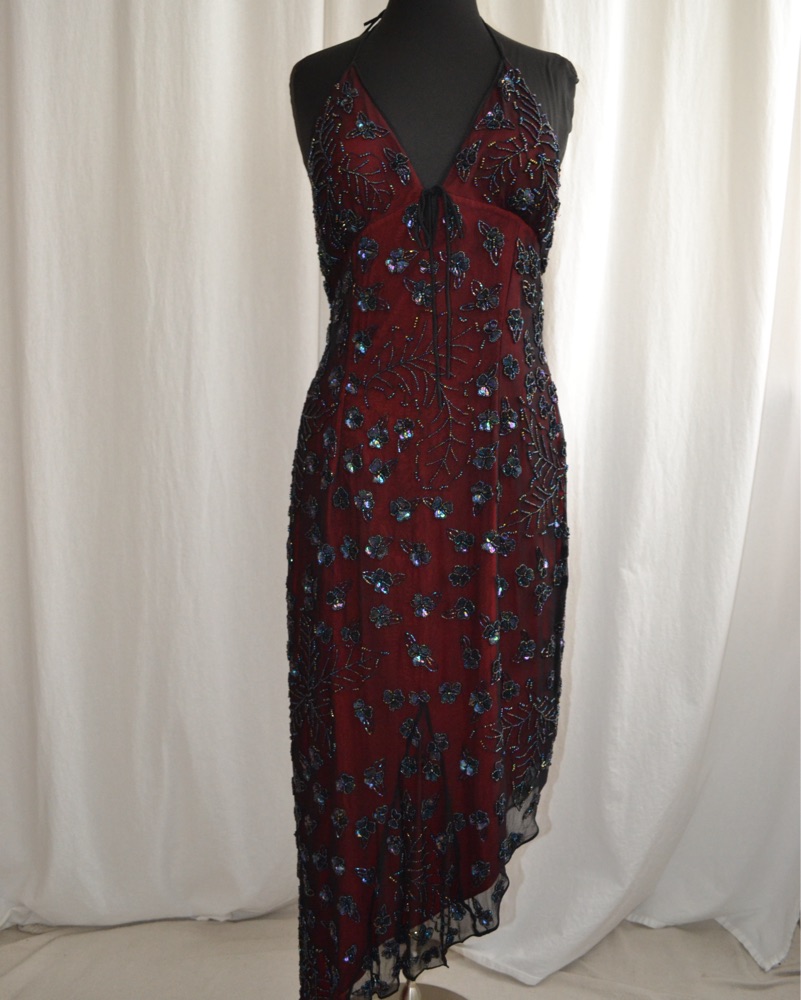 Vintage Beaded silk Scala halter dress by Scala - Pickle