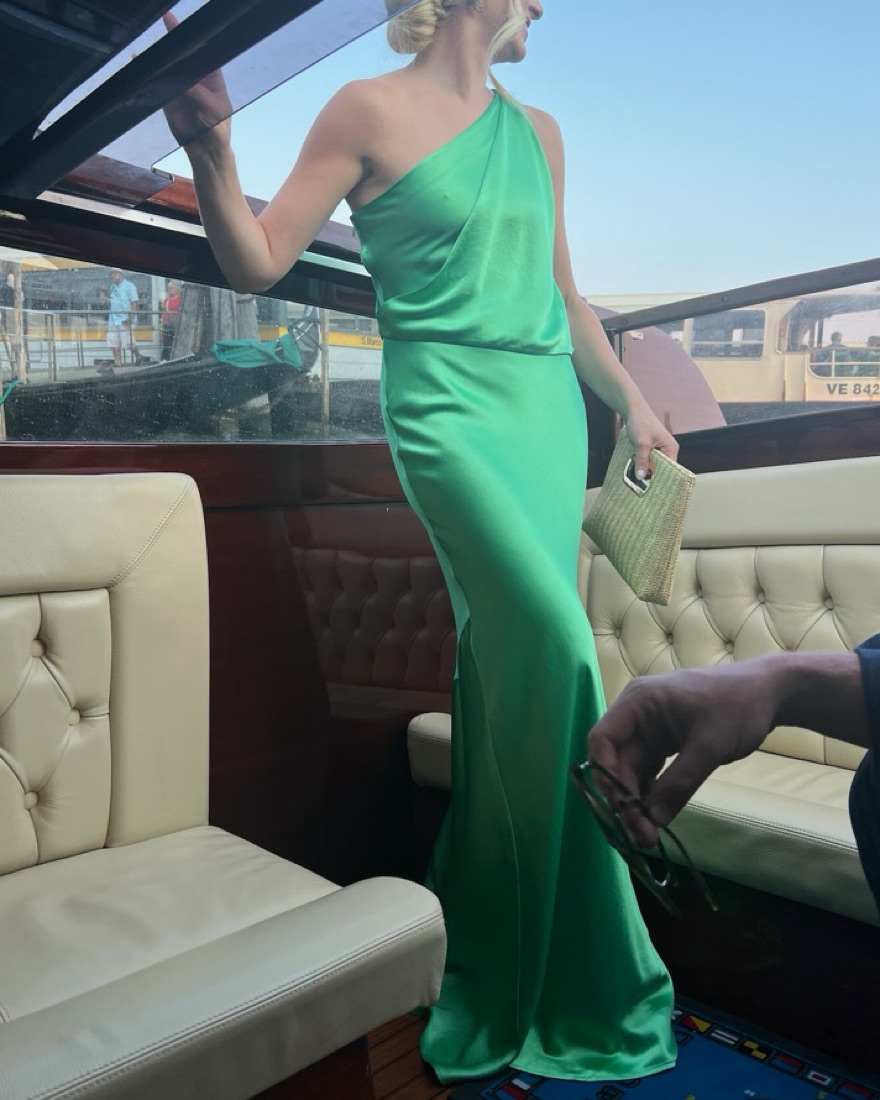 staud naomi asymmetrical dress Green Ruched Naomi Midi Dress main image 1