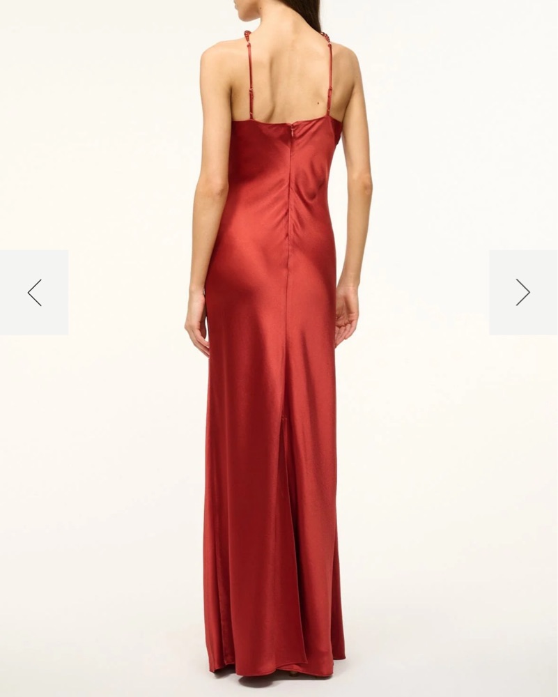 staud cadence dress brown STAUD Cadence Halterneck Satin Dress