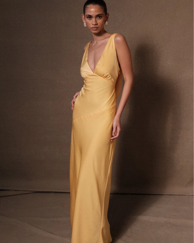 nadia maxi satin dress Meshki Nadia Maxi Yellow Satin Dress by Meshki