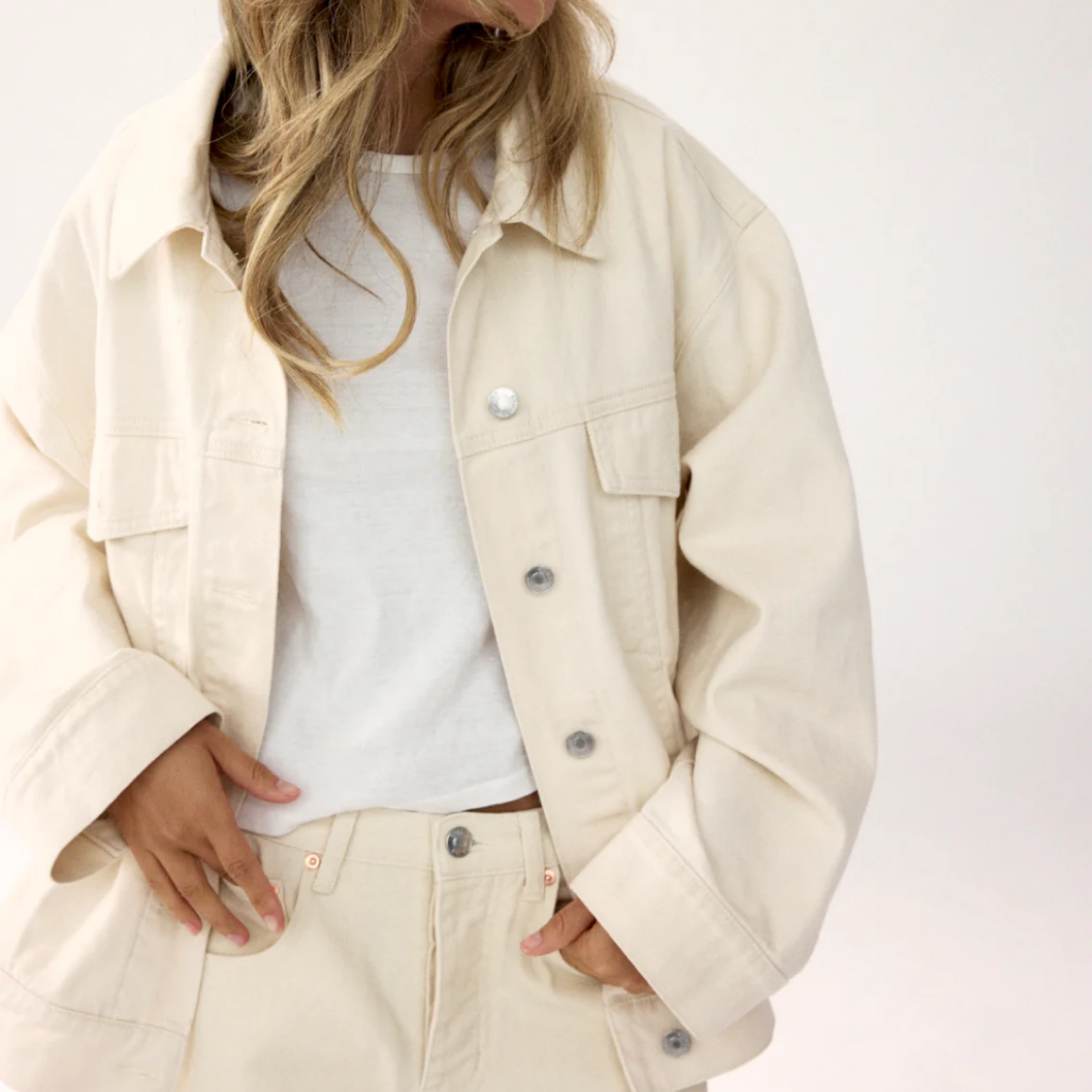 CANYON Denim Jacket Cream | Women's Rhinestone Fringe Jacket