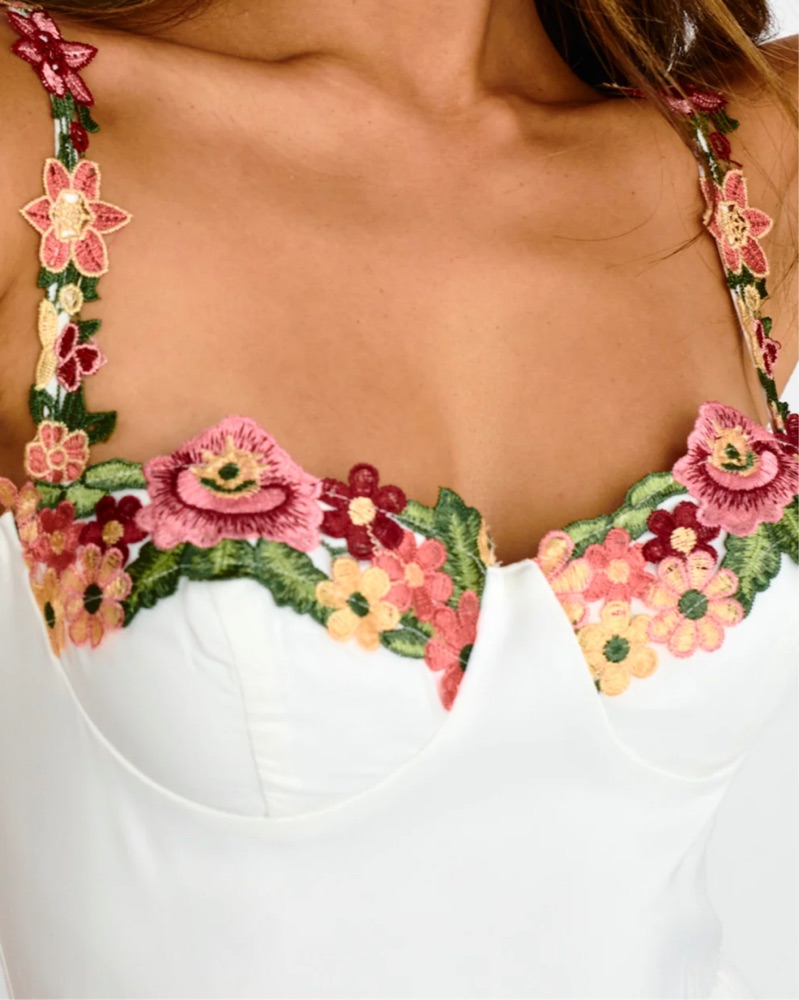 White Dress With Flower Details by Selfie Leslie - Pickle