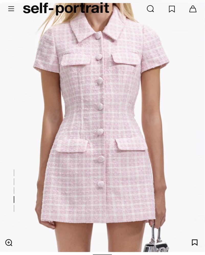Pink Boucle Checked Mini Dress by Self Portrait - Pickle