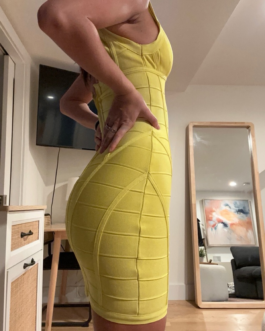 yellow bandage dress Kenzie evening events Justina Bandage Mini Dress |