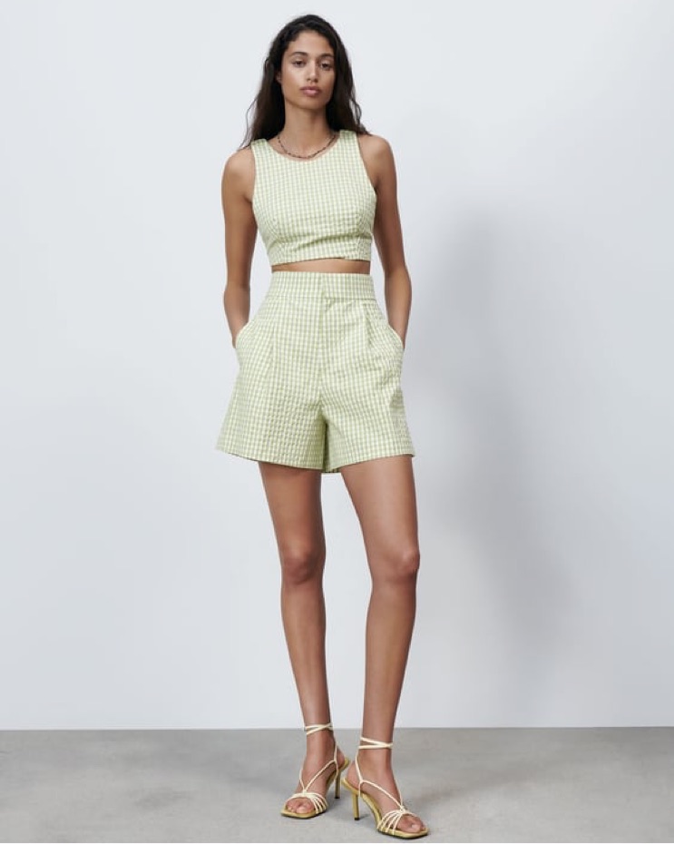 Zara Pastel Green Gingham Crop Top by Zara - Pickle