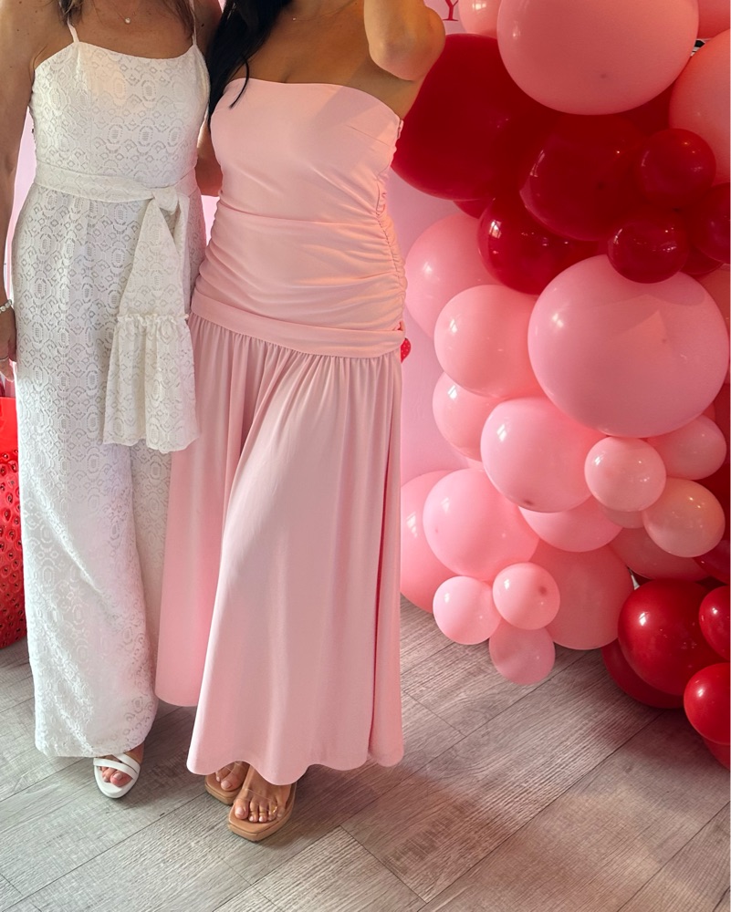 Pastel Pink Zara Ruched Strapless Maxi | Pickle