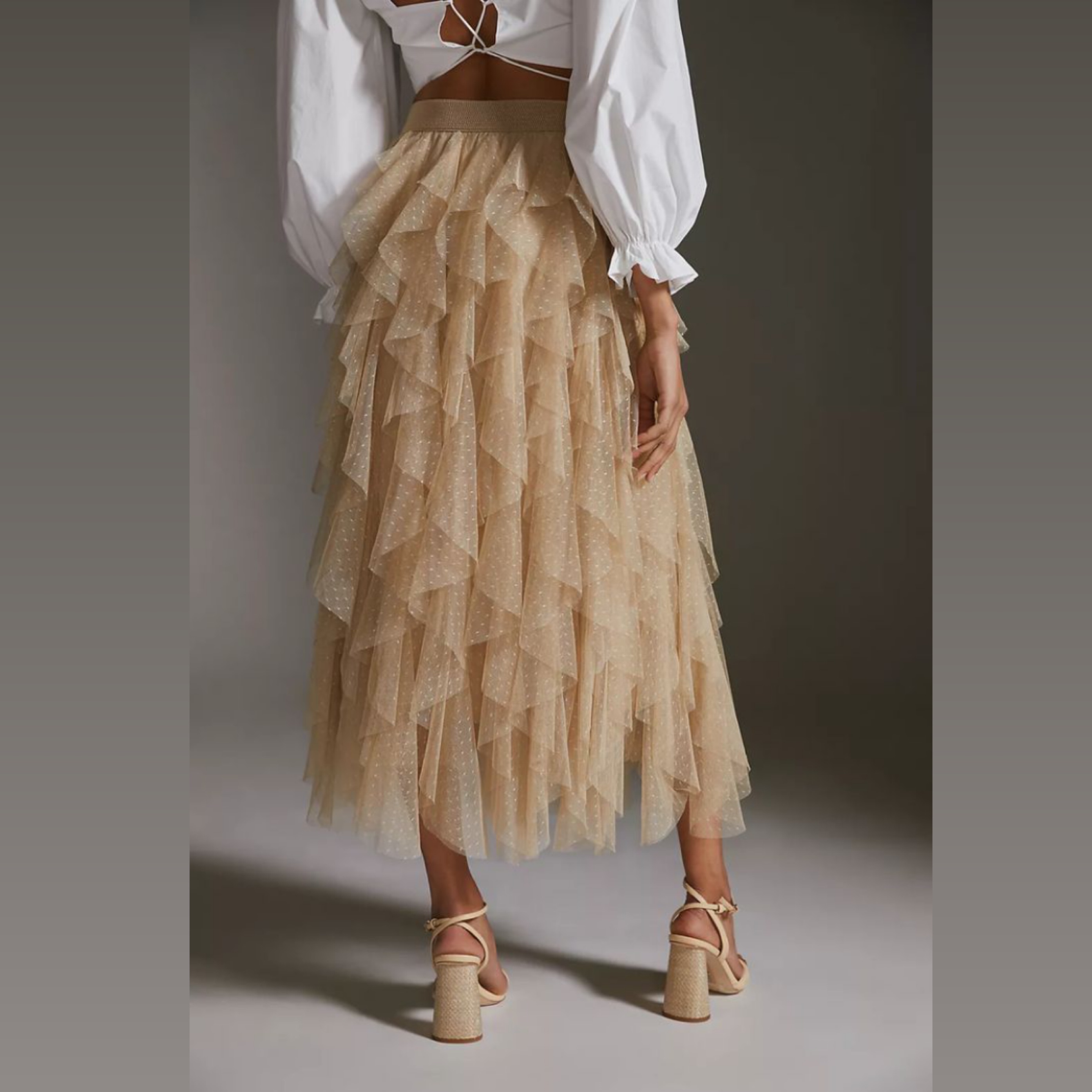 Anthropologie Tulle Ruffle Maxi Skirt by Anthropologie - Pickle