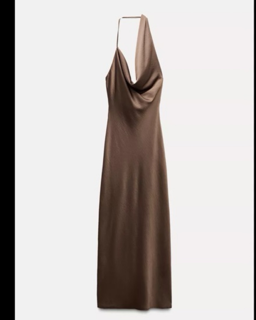 Zara Brown Satin Halter Dress by Zara - Pickle
