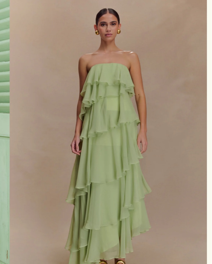 Alexa Ruffle Chiffon Maxi Dress - Pastel by Meshki - Pickle