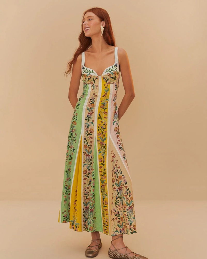 FARM RIO Multicolor Floral Striped Maxi by FARM RIO - Pickle