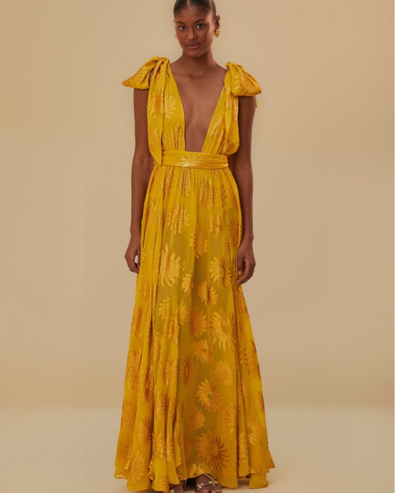 Farm Rio Yellow Gold Sun Jacquard Dress by FARM RIO - Pickle