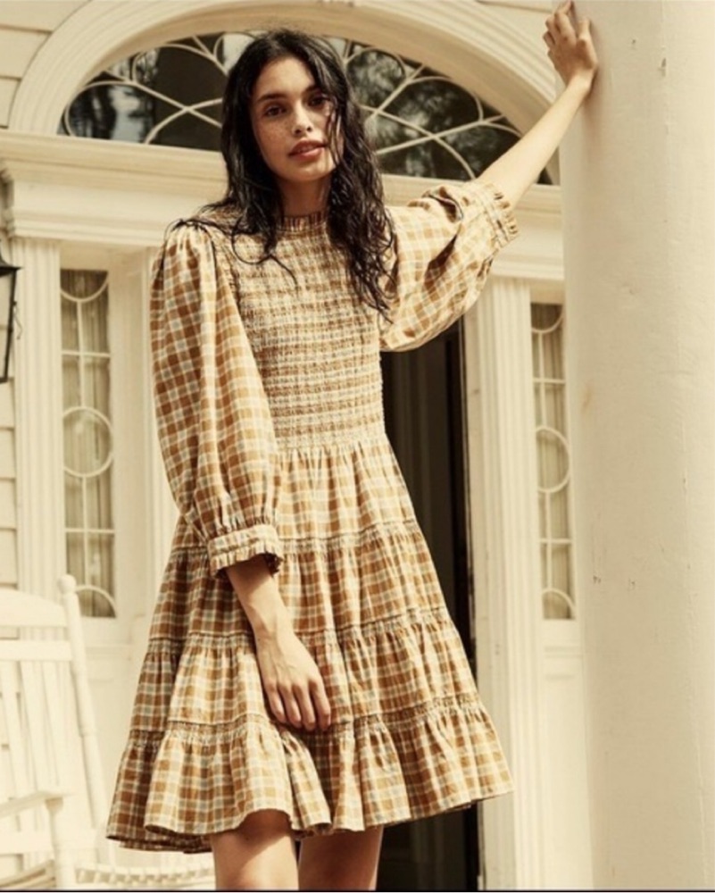 doen dress long sleeve DOEN Long Sleeve Maxi Dress Marron Midnight Toile de Jouy Floral Cotton XXS