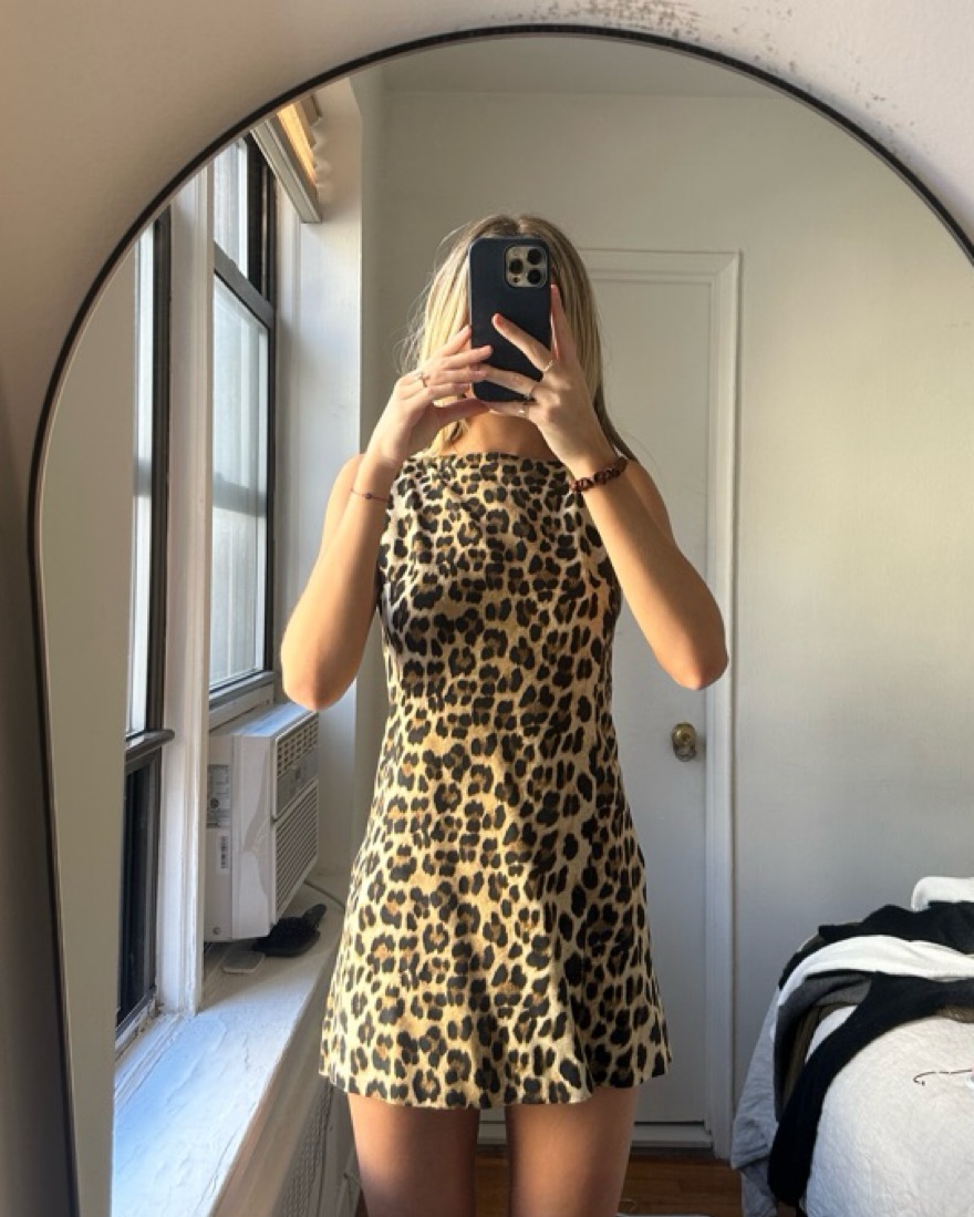 blue leopard print dress zara Zara Leopard Print Mock Neck Mini Dress (Curvy) main image 0