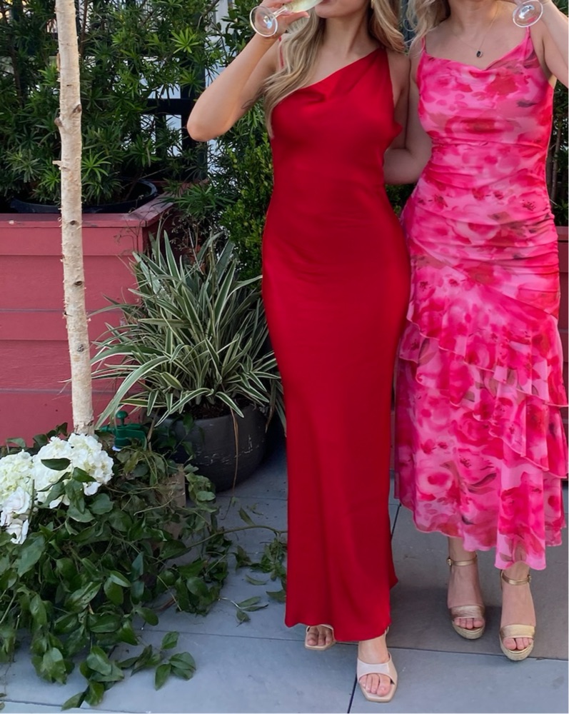 Red One Shoulder Zara Satin Maxi Dress | Pickle