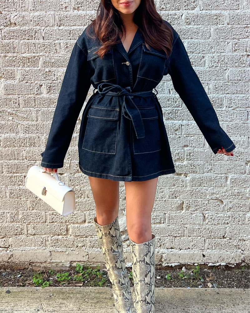 denim dress with lace up front Dark blue puff sleeve long Imported Product Measurements (Measurements New Look denim tunic COLOR:Navy Product Group: 2576