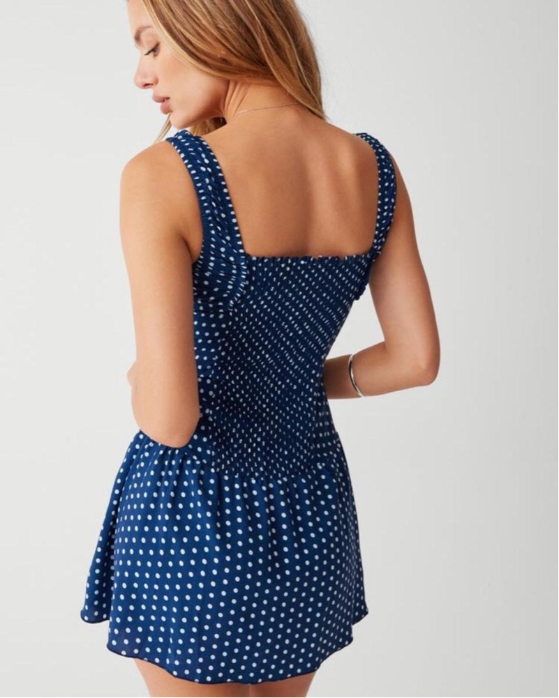 frankies bikinis blue polka dot dress Frankies Bikinis | Madeleine Polka Dot Maxi Dress