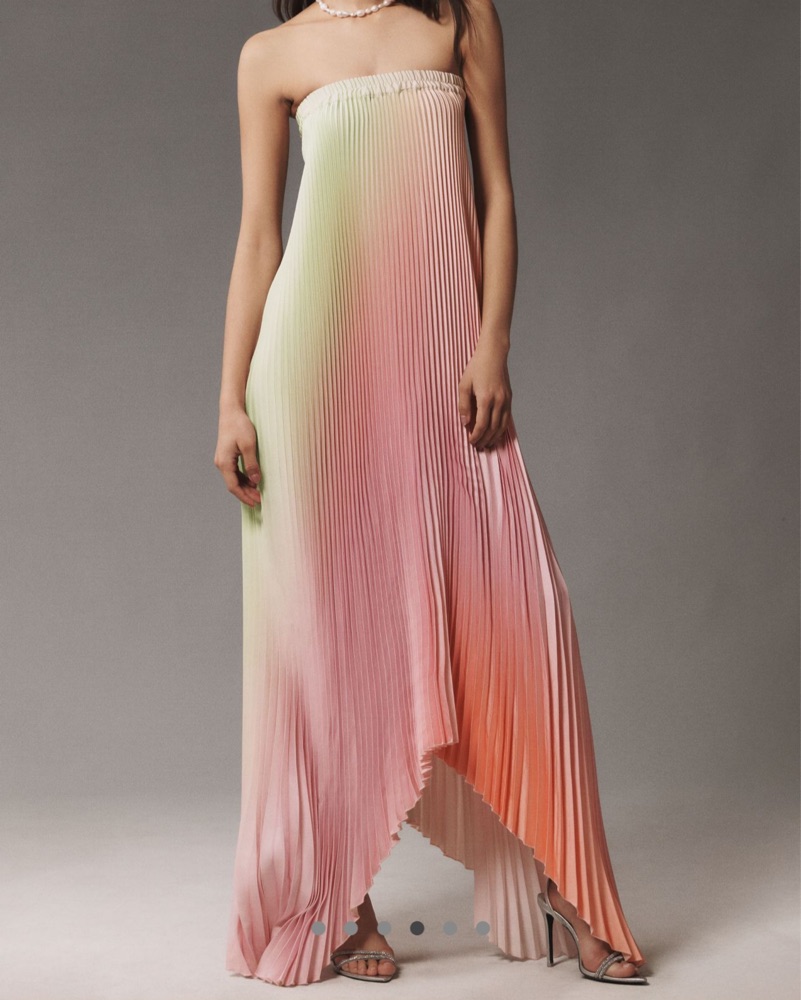 pleated ombre maxi dress Adrenia Pleated Ombre Satin Maxi Dress  VICI