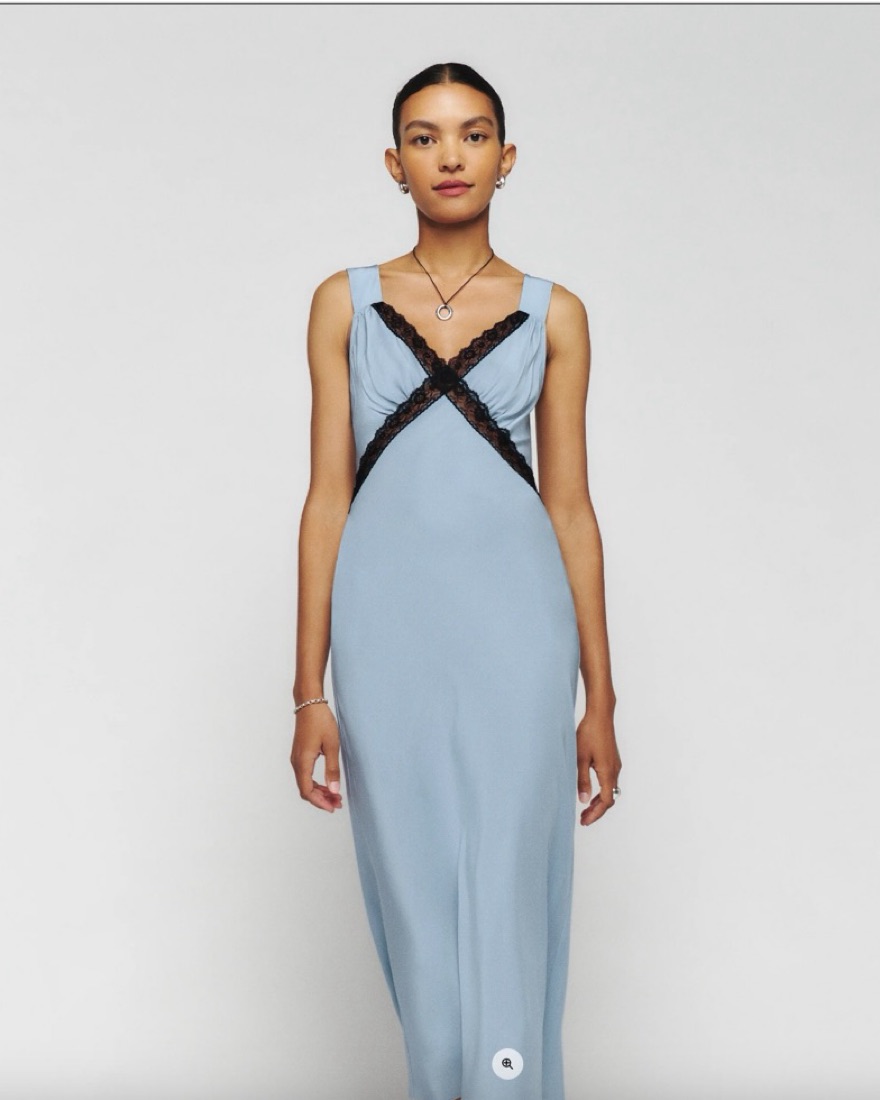 Reformation Blue Silk & Lace Midi Dress by Reformation - Pickle