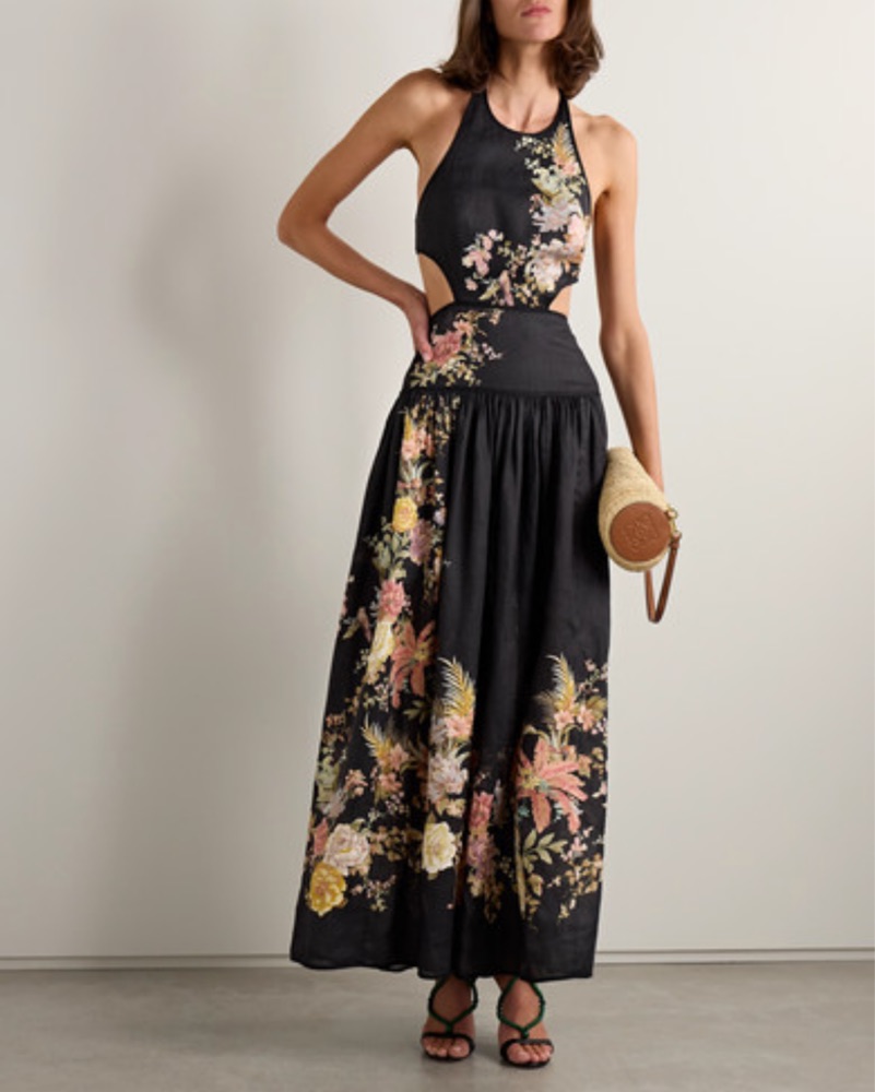 zimmermann tallow midi dress ZIMMERMANN Tallow Cutout Floral Linen Halterneck Midi Dress