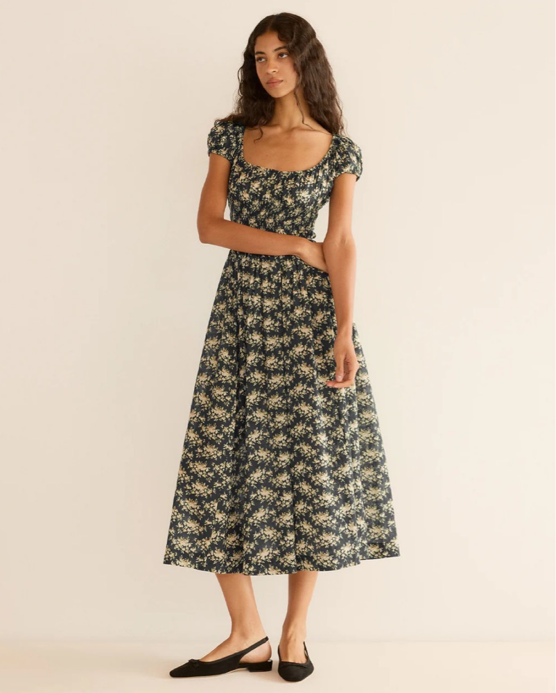 doen black floral dress DEn Charleston Floral Dress In Noir Winding Blossoms - 50% Off