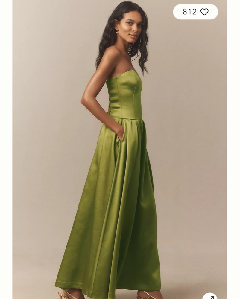 satin green strapless dress Strapless Dark Green Long Wedding Guest Dress main image 1
