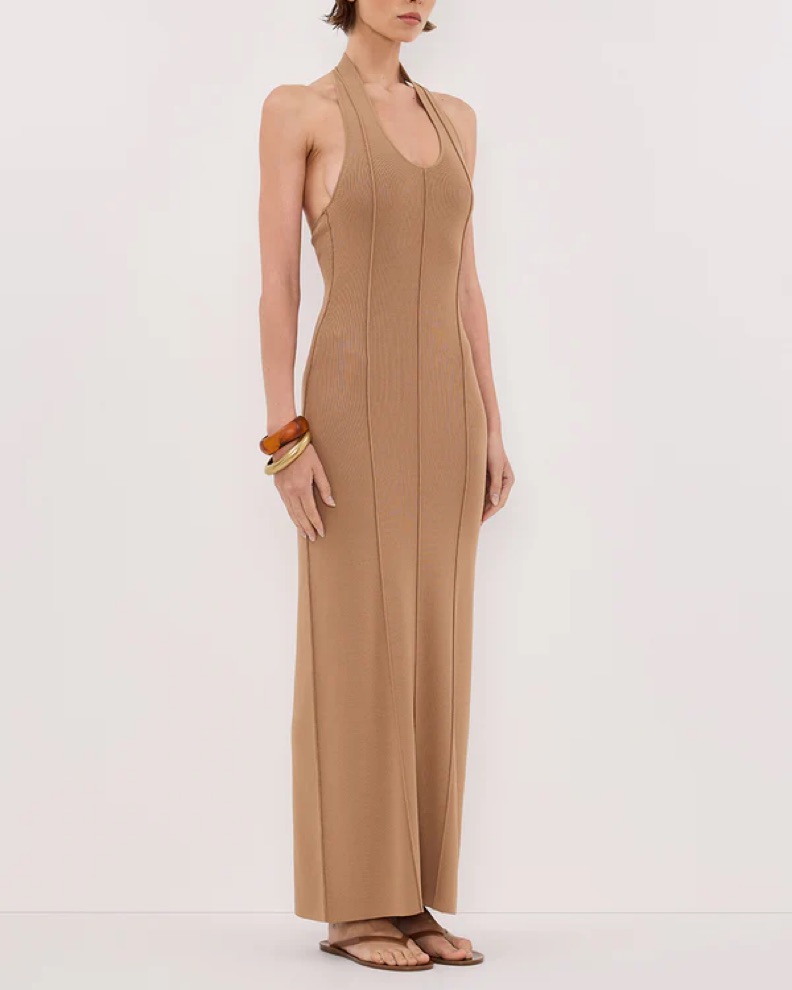 halter neck spring dress Tied Up In Elegance Halter Midi Dress In Rose | Size: XL | Knit Fabric