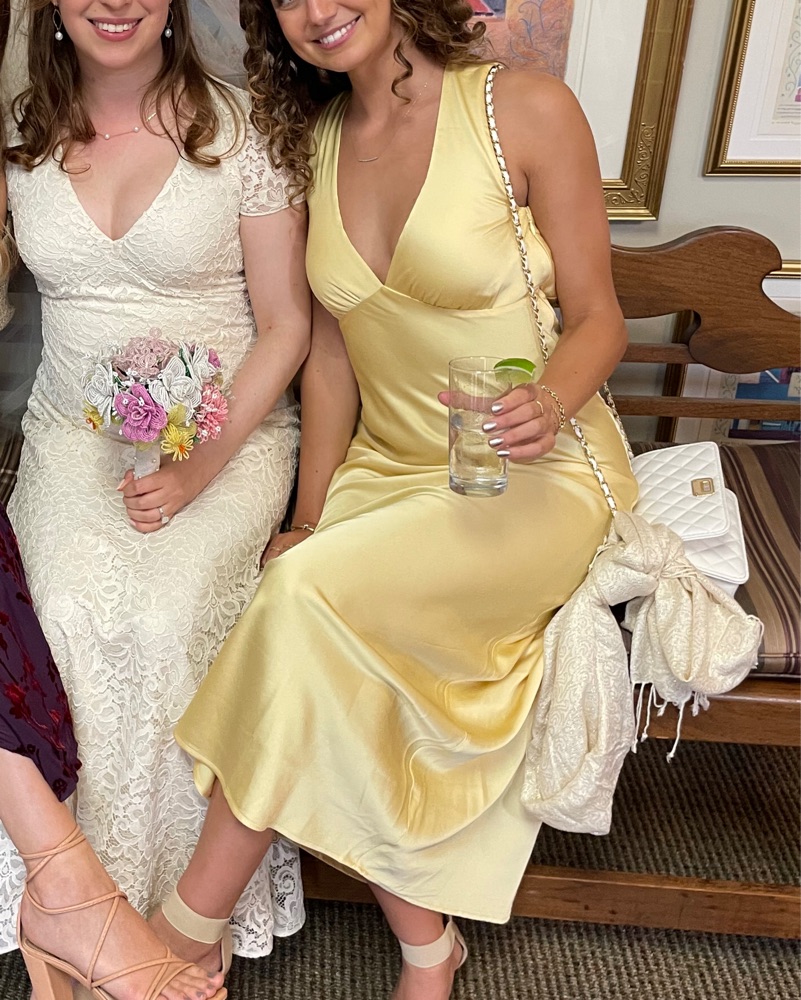 yellow satin dress abercrombie Butter Yellow Satin Dress by Abercrombie and Fitch
