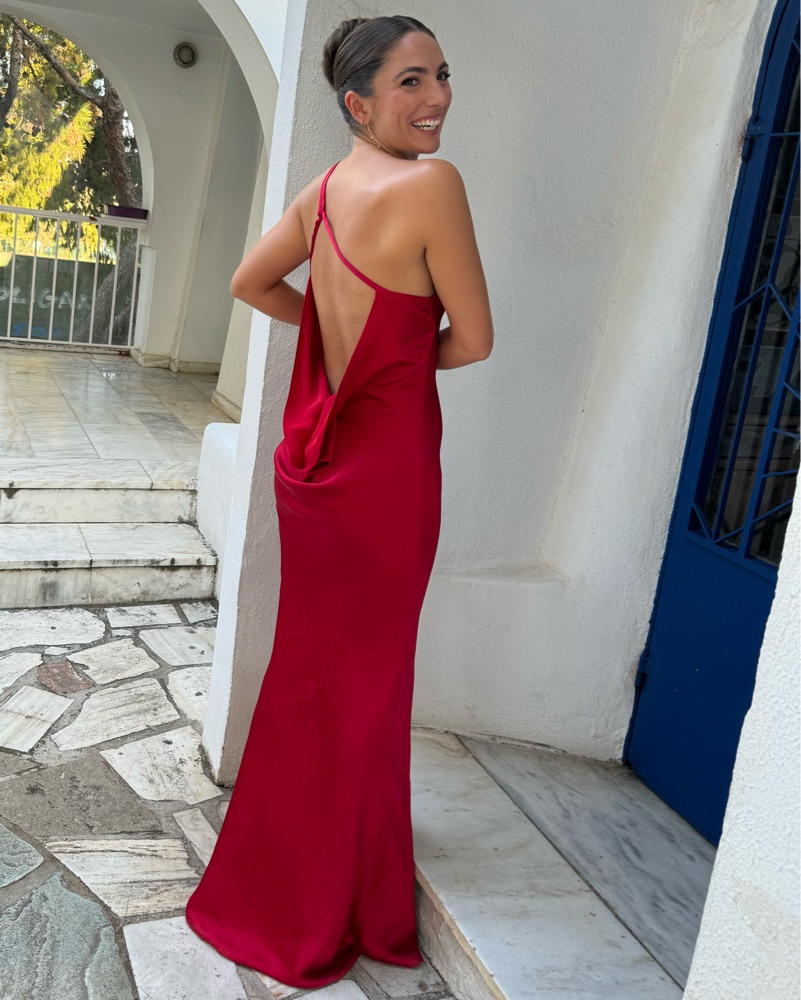Red Norma Kamali One Shoulder Bias Gown by Norma Kamali - Pickle