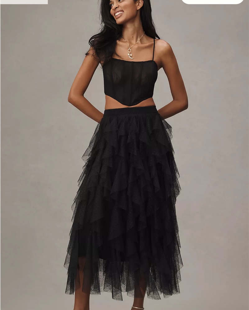 Black Ruffle Tulle Maxi Skirt by Anthropologie - Pickle
