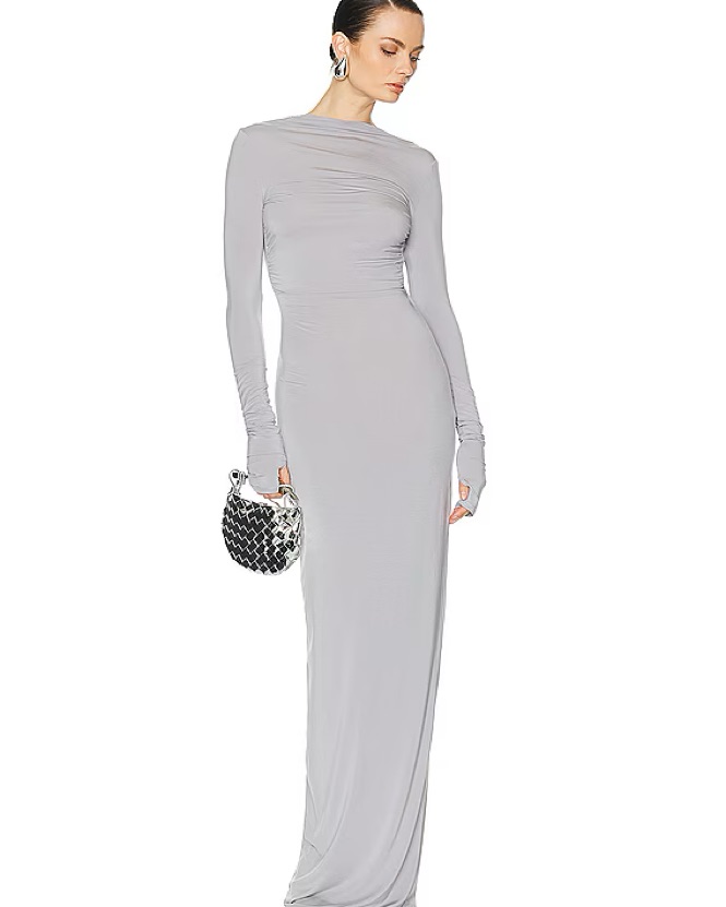 helsa long sleeve dress Helsa Jersey Backless Maxi Dress in Chocolate Au Lait